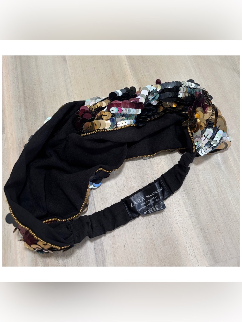 Zara Accessories Size S-M Sequins Knotted Stretch Headband Turban - Picture 8 of 9